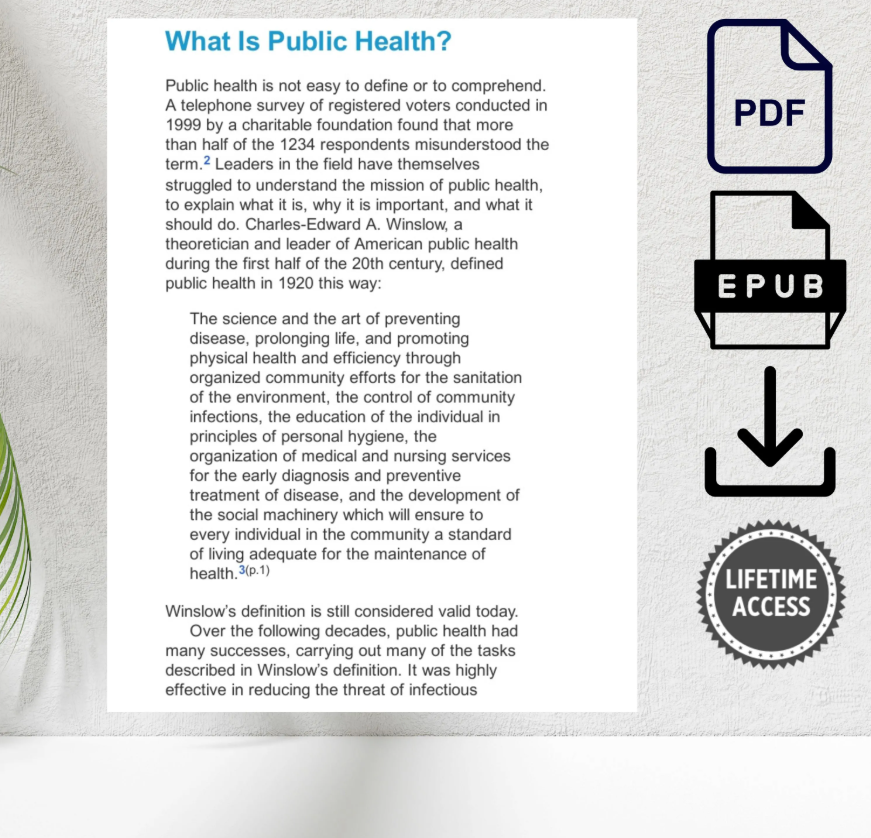 Public Health textbook introducing epidemiology, health policy, and disease prevention concepts.