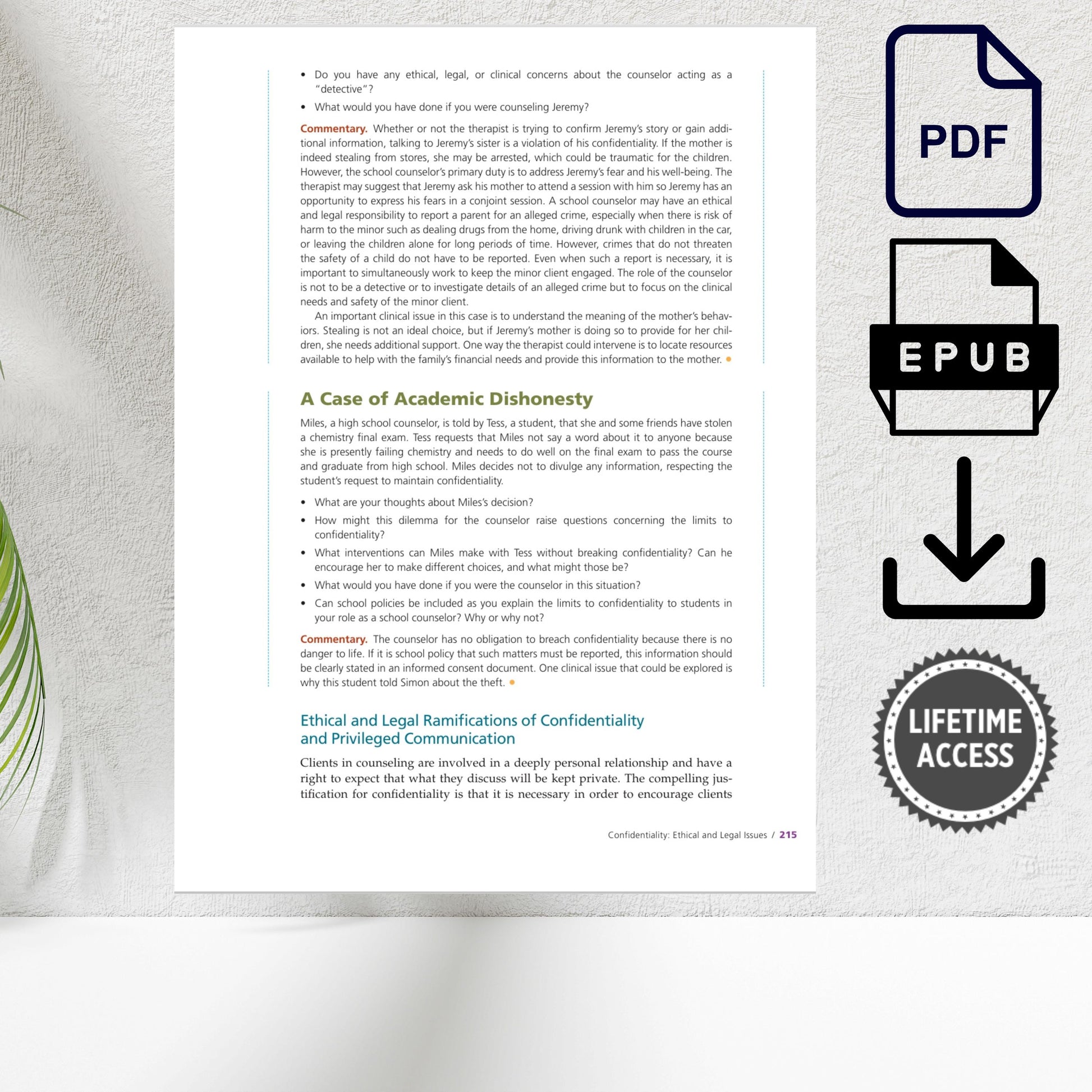 Helping professions ethics and counseling textbook on white background